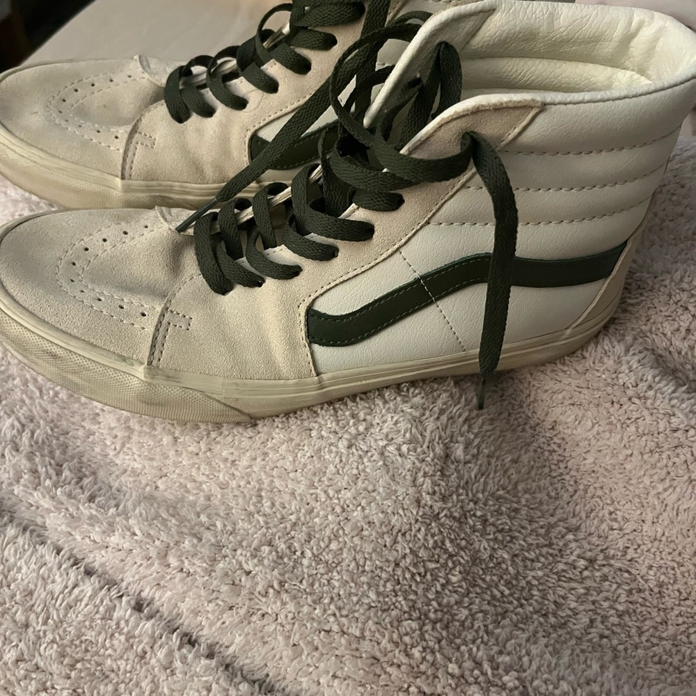 Vans White and Green High-Top Sneakers